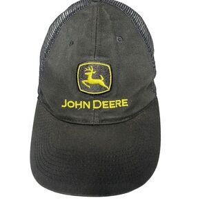 John Deere Snapback Trucker Hat Cap Mesh Back Black Yellow Adjustable